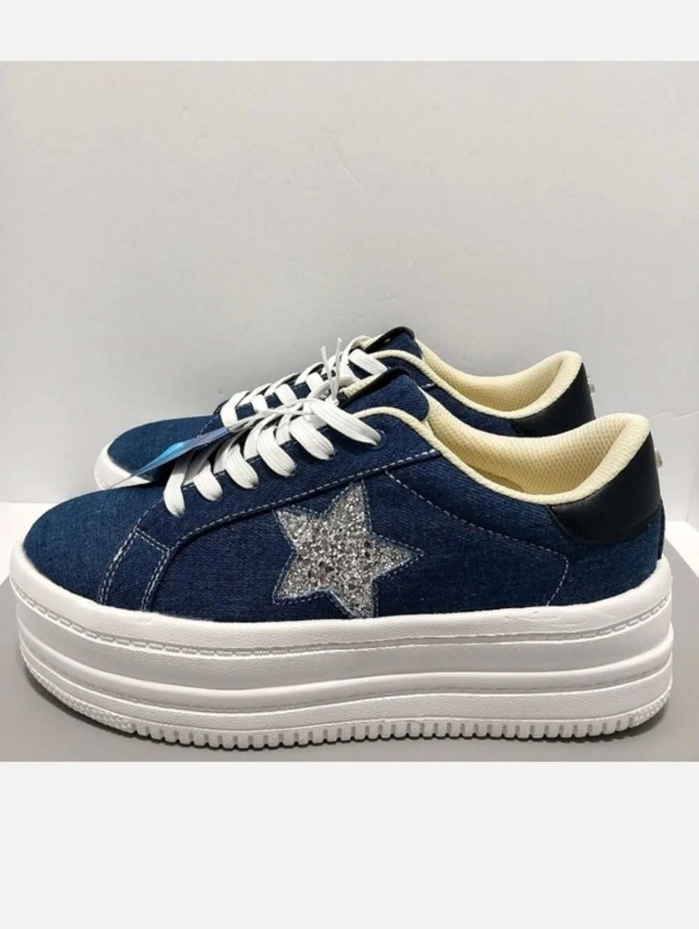 Belos Denim & Glitter Star Platform Sneakers, NWT, Size 9| EUR 40‎